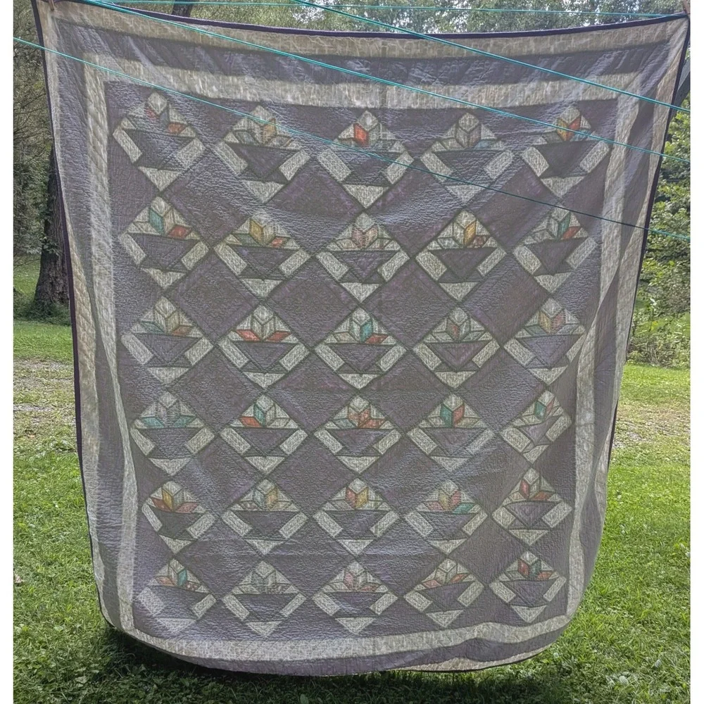 Handmade Basket Quilt Vintage Cottagecore Farmhouse Heirloom Patchwork 71 x 76